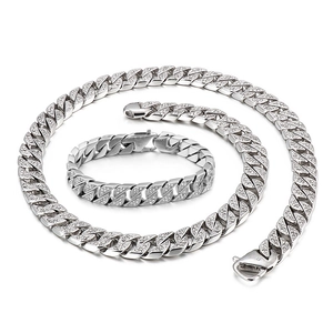 Collier Et Bracelet Chaîne Cuban Link Hip Hop Pour Hommes En Acier Inoxydable Avec Strass Micro-Pavés Streetwear