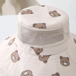 Chapeau bob respirant pour enfants avec motif ours et maille pour protection solaire