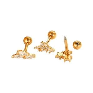 Sparkling gold flower cartilage earring with cubic zirconia and secure screw back post