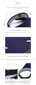 Detailed view of navy sun visor featuring breathable ice silk fabric and adjustable metal buckle