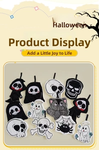 Set of 12 Halloween coral fleece hand towels featuring skulls, bats, and spiders