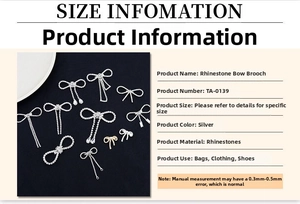 Detailed chart showing silver rhinestone butterfly brooch sizes and specifications