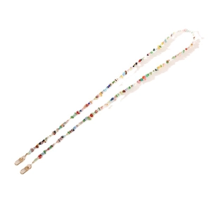 Colorful natural stone beaded phone lanyard with golden metal clasps on white background