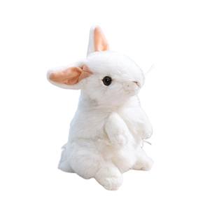 Adorable white plush rabbit toy with soft fur and pink ears in a sitting pose