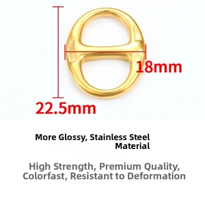 Macro detail of golden stainless steel oval link with 22.5mm and 18mm dimensions