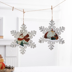 Christmas Tree Hanging Ornaments Wooden Snowflake Pendant Santa Snowman Reindeer Jute Rope Rustic Holiday Home Decor