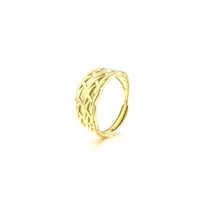 Polished gold woven mesh open ring in minimalist titanium steel for men and women