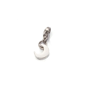 Polished silver stainless steel crescent moon pendant with lobster clasp attachment