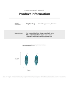 Detail of fan-shaped tassel earrings with zircon and rhinestones, length 9.2cm, 925 silver needles
