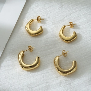 Minimalist Geometric C-Shaped Stainless Steel Hoop Earrings For Women Fashion Commuter 18K Gold Plated Jewelry Accessories