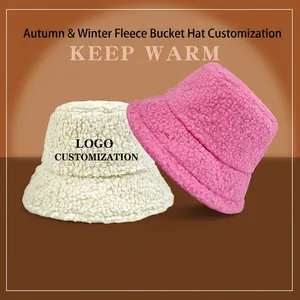 Winter Lambswool Bucket Hat Warm Faux Fur Fleece Fisherman Pan Hat For Men Women Solid Color Cold Weather Fashion
