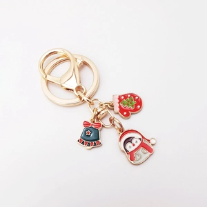 Japanese Christmas keychain with Santa Claus, penguin and bell charms for gifts