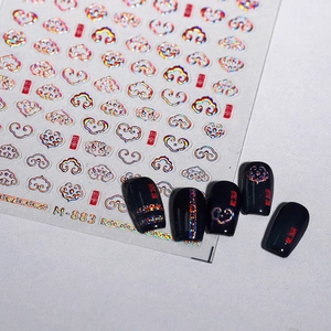 New Chinese style auspicious cloud nail stickers with iridescent laser metallic effect