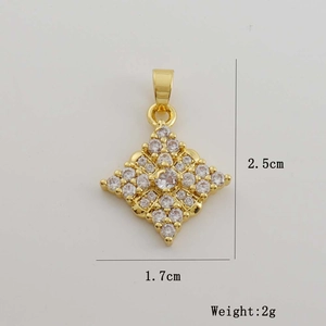 Detailed macro view of 18K gold-plated square zircon pendant showing 2.5cm x 1.7cm size