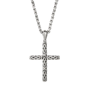 Stainless Steel Cross Pendant Necklace With Heavy Byzantine Chain Retro Gothic Hip Hop Style Jewelry Accessory For Men