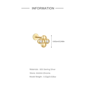 Detail of 925 sterling silver gold-plated four-bead flower stud with AAAAA zirconia