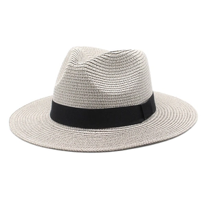 Detailed weave pattern of unisex panama straw hat with a classic black ribbon band