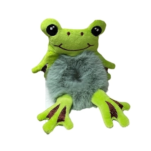 Cute green plush frog hair scrunchie made of soft material for creative women hairstyles