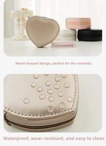 Waterproof heart-shaped PU leather jewelry case with durable champagne gold texture