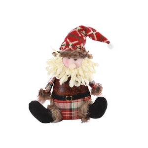 Gnomo natalizio europeo in peluche con vestiti a quadri rossi e barba bianca decor