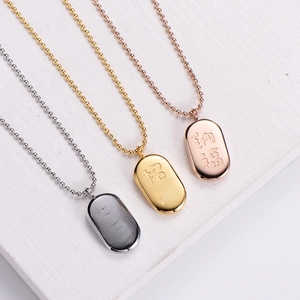 Gold, silver and rose gold stainless steel necklaces with Lucky Chinese engravings