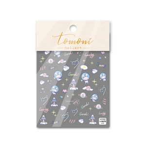 5D embossed nail stickers featuring space rabbit and rocket patterns on white background