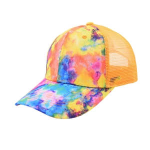 Bunte Batik-Baseballkappe mit orangem Mesh-Rücken für Damen im Streetwear-Stil