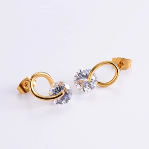 Elegant gold stud earrings with sparkling round cubic zirconia for women, pair set