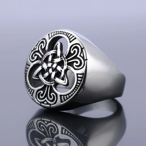 Vintage stainless steel Celtic knot ring for men with antique silver finish and hollow design