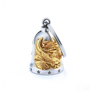 Stainless steel Live to Ride eagle guardian bell for motorcycles in gold and silver finish