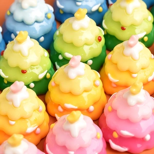 Miniature resin gradient Christmas trees with cream detailing and colorful bead accents