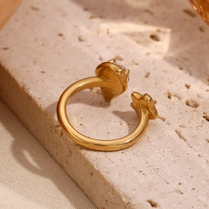 18K gold plated stainless steel open ring with asymmetric star and zircon droplet