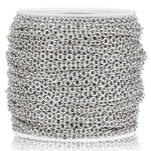 Silver stainless steel flat cross O-chain on spool for jewelry DIY crafting