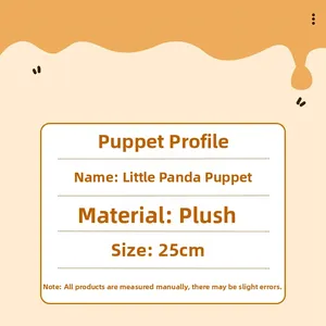 Detailed spec sheet for a 25cm plush red panda hand puppet with fabric material info