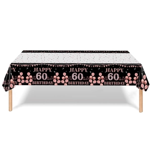 Elegant 60th birthday disposable tablecloth with rose gold balloons and stars patterns