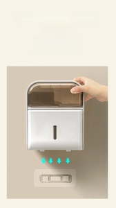 Wall-mounted tissue box showing easy adhesive installation and strong load-bearing capacity