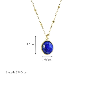 Bohemian gold chain necklace with oval blue natural stone pendant and size dimensions