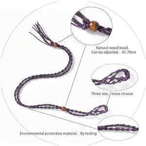 Adjustable purple woven necklace with brown wood beads for crystal stone DIY pendant