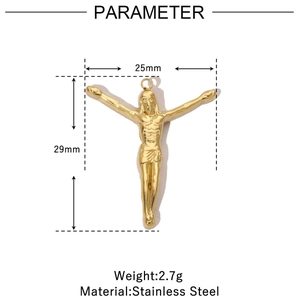 Technical drawing of a 14k gold plated Jesus pendant with dimensions 25mm by 29mm