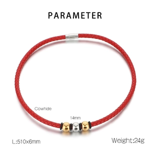 Detail specifications for red braided cowhide bracelet with magnetic buckle and beads