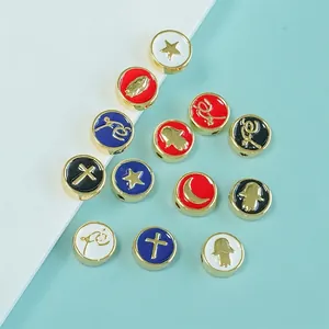 DIY colorful alloy beads featuring gold cross, moon and hamsa symbols for jewelry making