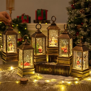 Lanterne Boule À Neige De Noël LED Eau Paillettes Boîte À Musique Bronze Vintage Décor De Fête Pour Table Maison