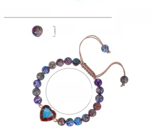 Detail of 8mm Emperor Stone beads with heart pendant and adjustable woven cord