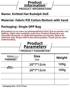 Size chart showing 20x7x12cm dimensions and materials for the Christmas reindeer gnome