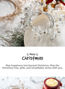 Macro detail of Christmas beaded garland with pearls and crystals on silver wire