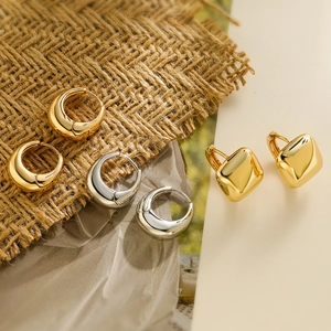 Geometric Retro Metal Copper Real Gold Plated Minimalist Hoop Earrings Women Simple Versatile Jewelry Accessories