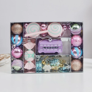 Christmas ornament set with macaron candy pendants and colorful baubles in a gift box