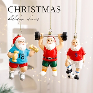 Christmas Tree Ornaments Pendants Plastic High Gloss Sports Santa Nutcracker Gingerbread Man Holiday Home Decor Novelty