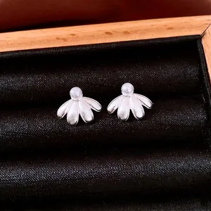 French vintage silver pearl flower earrings presented in a luxury velvet jewelry box