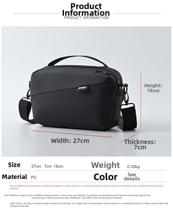 Detailed size chart of black PU leather chest bag with 27x18x7cm dimensions shown